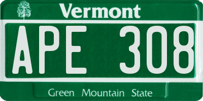 VT license plate APE308