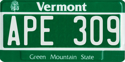 VT license plate APE309