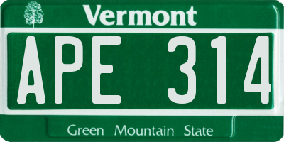 VT license plate APE314