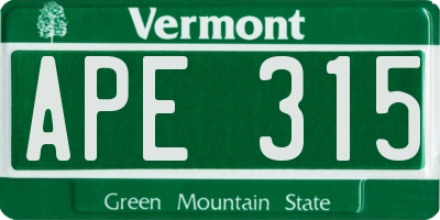 VT license plate APE315