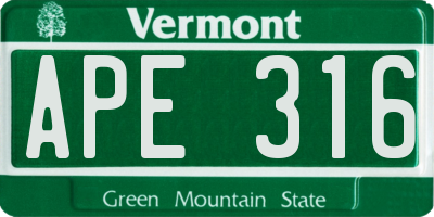 VT license plate APE316