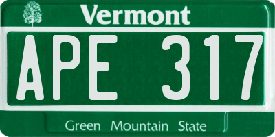 VT license plate APE317
