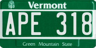 VT license plate APE318