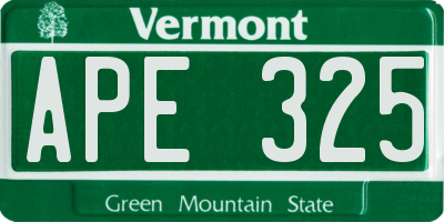 VT license plate APE325