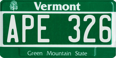 VT license plate APE326
