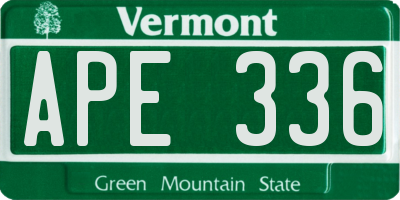 VT license plate APE336