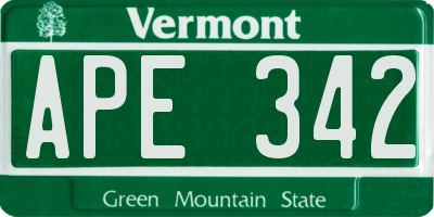 VT license plate APE342