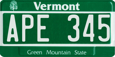 VT license plate APE345