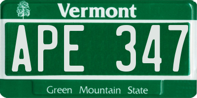 VT license plate APE347
