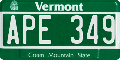 VT license plate APE349