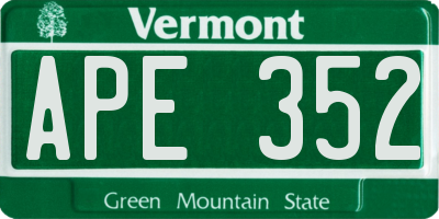 VT license plate APE352