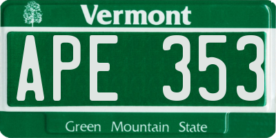 VT license plate APE353