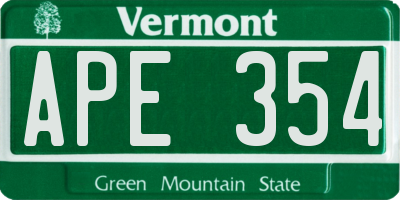 VT license plate APE354