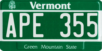 VT license plate APE355