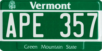 VT license plate APE357
