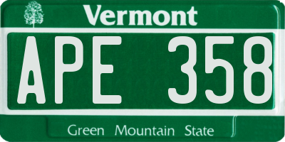 VT license plate APE358