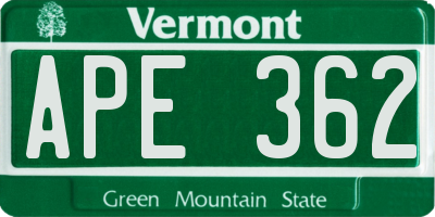 VT license plate APE362
