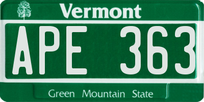 VT license plate APE363