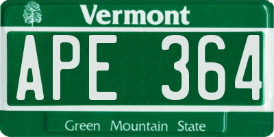 VT license plate APE364