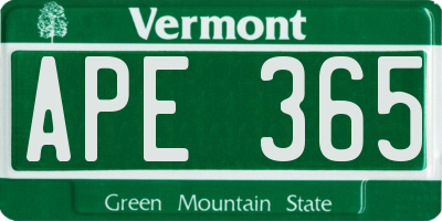 VT license plate APE365