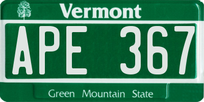 VT license plate APE367