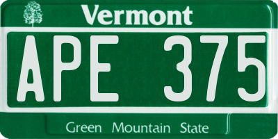 VT license plate APE375