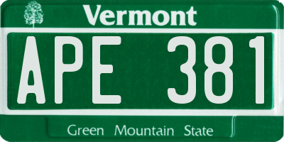 VT license plate APE381