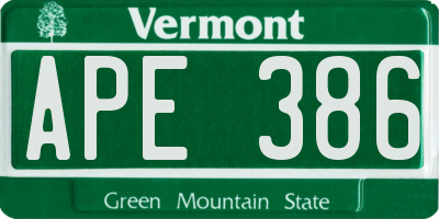 VT license plate APE386