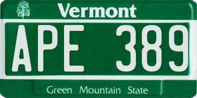VT license plate APE389