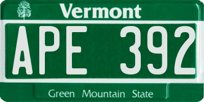 VT license plate APE392
