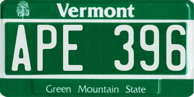 VT license plate APE396