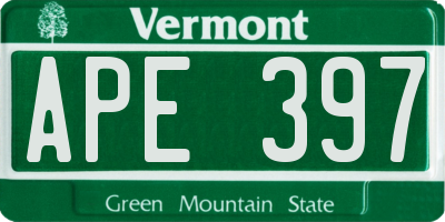 VT license plate APE397