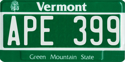 VT license plate APE399