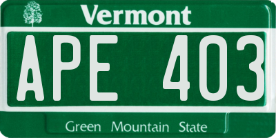VT license plate APE403