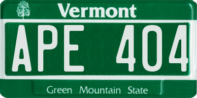 VT license plate APE404