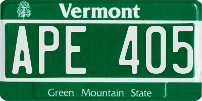 VT license plate APE405