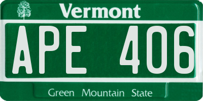 VT license plate APE406