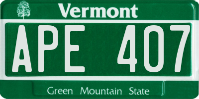 VT license plate APE407