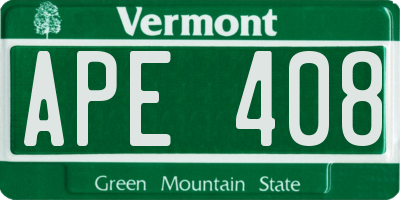 VT license plate APE408