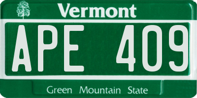 VT license plate APE409