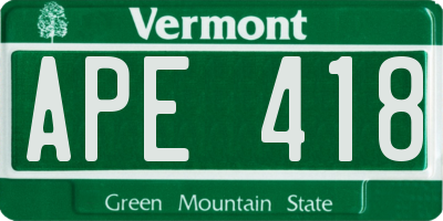 VT license plate APE418
