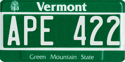 VT license plate APE422
