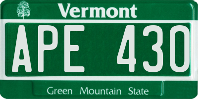 VT license plate APE430