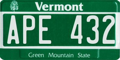 VT license plate APE432