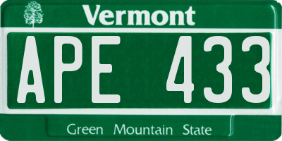 VT license plate APE433