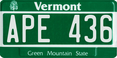 VT license plate APE436