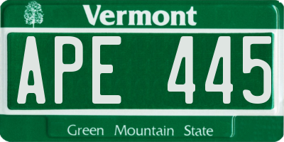 VT license plate APE445