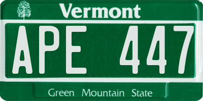 VT license plate APE447