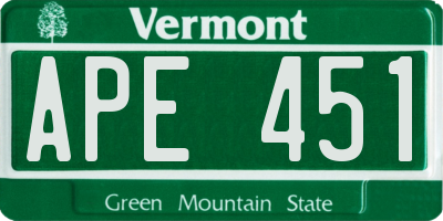 VT license plate APE451