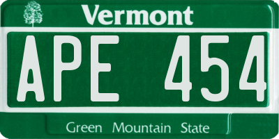 VT license plate APE454